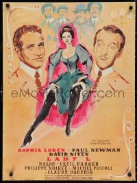 9w0957 LADY L French 23x30 1966 different art of sexy Sophia Loren with Paul Newman & David Niven!