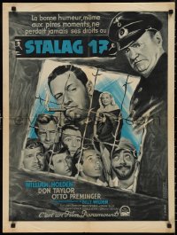 9w0983 STALAG 17 French 24x31 1953 cool different Venin art of William Holden & cast, Billy Wilder!
