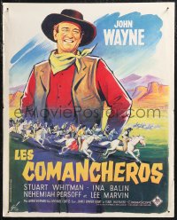 9w1013 COMANCHEROS French 18x22 1961 Grinsson art of cowboy John Wayne, directed by Michael Curtiz!