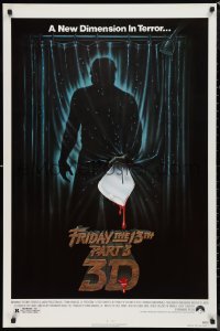 9w1174 FRIDAY THE 13th PART 3 - 3D 1sh 1982 slasher sequel, art of Jason stabbing through shower!