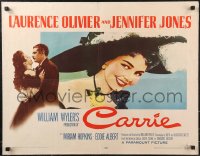 9w0603 CARRIE style A 1/2sh 1952 romantic art of Laurence Olivier & Jennifer Jones, William Wyler!