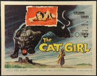 9w0604 CAT GIRL 1/2sh 1957 cool black panther & sexy girl art, to caress her is to tempt DEATH!