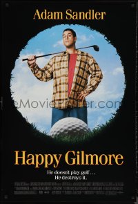 9w1205 HAPPY GILMORE 1sh 1996 image of Adam Sandler, he doesn't play, he destroys golf!