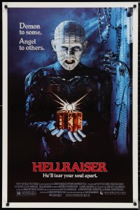 9w1219 HELLRAISER 1sh 1987 Clive Barker horror, great image of Pinhead, he'll tear your soul apart!