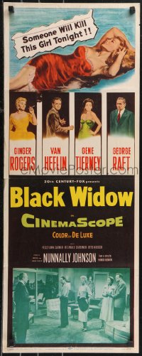 9w0181 BLACK WIDOW insert 1954 Ginger Rogers, Gene Tierney, Van Heflin, George Raft, sexy art!
