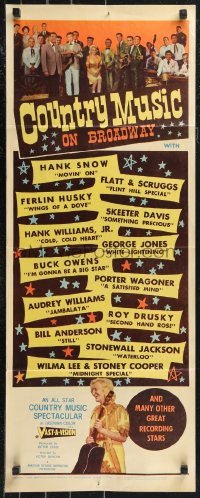 9w0186 COUNTRY MUSIC ON BROADWAY insert 1964 first feature length all country picture, Hank Williams!