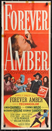 9w0192 FOREVER AMBER insert 1947 sexy Linda Darnell, Cornel Wilde, directed by Otto Preminger!