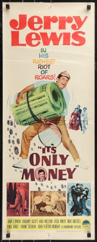 9w0193 IT'S ONLY MONEY insert 1962 wacky private eye Jerry Lewis carrying enormous wad of cash!