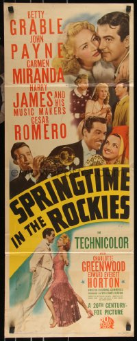 9w0207 SPRINGTIME IN THE ROCKIES insert 1942 Betty Grable, Cesar Romero, Carmen Miranda, Harry James