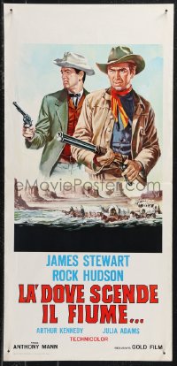 9w0263 BEND OF THE RIVER Italian locandina R1960s cool art of Jimmy Stewart & Rock Hudson!