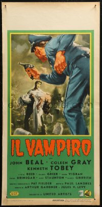 9w0275 VAMPIRE Italian locandina 1959 John Beal, completely different art of monster & victim!