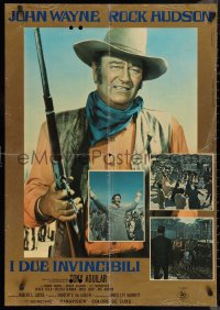 9w0531 UNDEFEATED set of 2 Italian 26x38 pbustas 1969 cowboy John Wayne on & Rock Hudson!