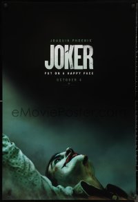 9w1249 JOKER teaser DS 1sh 2019 close-up image of clown Joaquin Phoenix, put on a happy face!