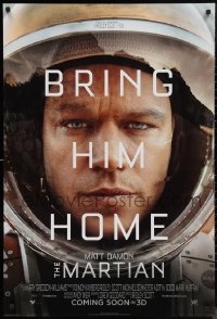 9w1300 MARTIAN int'l advance DS 1sh 2015 close-up of astronaut Matt Damon, bring him home!