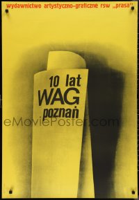 9w0849 10 LAT WAG POZNAN 2-sided Polish 27x39 1972 Tadeusz Piskorski art of rolled up paper!