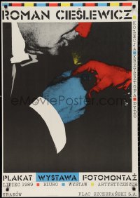 9w0909 ROMAN CIESLEWICZ exhibition Polish 27x38 1989 colorful art image of man kissing woman's hand!