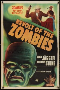 9w1381 REVOLT OF THE ZOMBIES 1sh R1947 cool artwork, they're not dead and they're not alive!