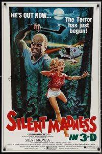 9w1409 SILENT MADNESS 1sh 1984 3D psycho, cool horror art, he's out now & the terror has just begun!