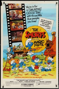 9w1411 SMURFS & THE MAGIC FLUTE 1sh 1983 cartoon, great different art of the little blue guys!