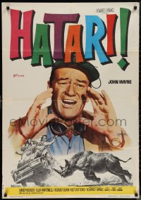 9w0169 HATARI Spanish R1972 Howard Hawks, great artwork images of John Wayne in Africa!