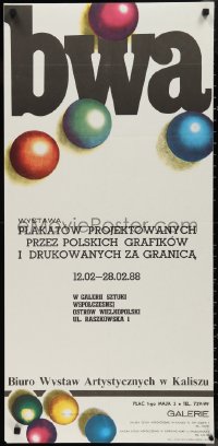 9w0085 BWA 19x39 Polish museum/art exhibition 1987 artwork of colorful balls around title!