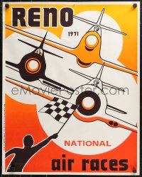 9w0344 RENO AIR RACES 23x28 special poster 1971 cool art of three airplanes racing w/ checkered flag!