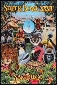 9w0350 SUPER BOWL XXXII 24x36 special poster 1998 great Richard Cowdrey art of zoo animals!