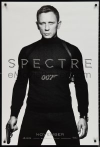 9w1414 SPECTRE teaser DS 1sh 2015 cool image of Daniel Craig in black as James Bond 007 with gun!