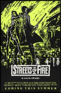 9w1435 STREETS OF FIRE advance 1sh 1984 Walter Hill, Riehm yellow dayglo art, a rock & roll fable!