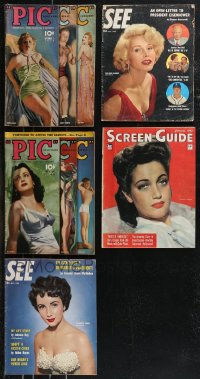 9x0590 LOT OF 5 OVERSIZED MOVIE MAGAZINES 1939-1953 filled with great images & articles!