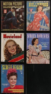 9x0591 LOT OF 5 MOVIE MAGAZINES WITH DEANNA DURBIN COVERS 1940s with great images & articles!