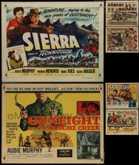 9x1118 LOT OF 8 FORMERLY FOLDED AUDIE MURPHY HALF-SHEETS 1950s-1960s cool western movie images!