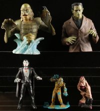 9x0708 LOT OF 5 HORROR MONSTER COIN BANKS AND FIGURES 1960s-2010s Dracula, Gill Man, Frankenstein