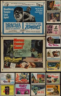 9x1070 LOT OF 24 UNFOLDED AND FORMERLY FOLDED HORROR/SCI-FI HALF-SHEETS 1960s-1980s cool images!
