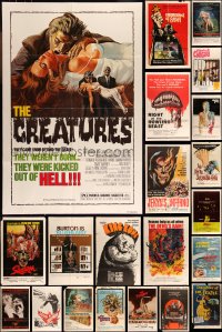 9x0274 LOT OF 42 FOLDED HORROR/SCI-FI ONE-SHEETS 1960s-1970s great images from several movies!
