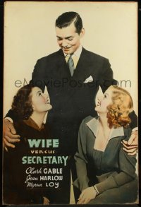 9y0286 WIFE VERSUS SECRETARY Meloy Bros 40x60 1936 Clark Gable between Jean Harlow & Myrna Loy!