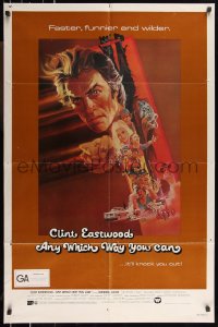9y1464 ANY WHICH WAY YOU CAN int'l 1sh 1980 cool artwork of Clint Eastwood & Clyde by Bob Peak!