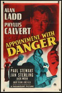 9y1467 APPOINTMENT WITH DANGER 1sh 1951 close-up of tough Alan Ladd, Phyllis Calvert, film noir!
