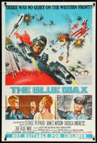 9y0387 BLUE MAX Aust 1sh 1966 different art of WWI fighter pilot George Peppard in airplane!