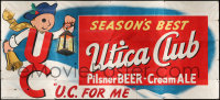 9y0288 UTICA CLUB billboard 1960s Flavor At It's Finest, cool art of figure holding lantern, beer!