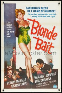 9y1489 BLONDE BAIT 1sh R1950s full-length sexy smoking bad girl Beverly Michaels is a silken trap!
