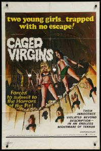9y1509 CAGED VIRGINS 1sh 1973 two sexy young girls trapped with no escape, great horror art!