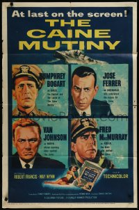 9y1510 CAINE MUTINY 1sh 1954 art of Humphrey Bogart, Jose Ferrer, Van Johnson & Fred MacMurray!