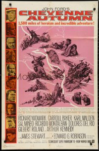 9y1524 CHEYENNE AUTUMN 1sh 1964 directed by John Ford, portraits of top stars + cool Rehberger art!