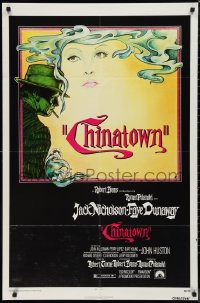 9y1525 CHINATOWN 1sh 1974 Roman Polanski, Jim Pearsall art of smoking Jack Nicholson & Faye Dunaway!