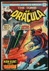 9y0244 TOMB OF DRACULA #20 comic book May 1974 Man-Hunt for a Vampire - with wooden bullets!
