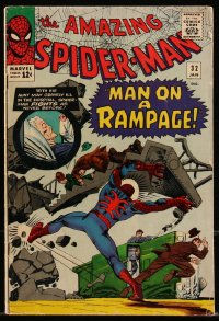 9y0083 SPIDER-MAN #32 comic book January 1966 Man on a Rampage by Steve Ditko!