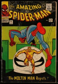 9y0086 SPIDER-MAN #35 comic book April 1966 The Molten Man Regrets... by Steve Ditko!