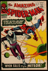 9y0087 SPIDER-MAN #36 comic book May 1966 When Falls the Meteor by Steve Ditko!
