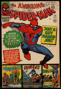 9y0089 SPIDER-MAN #38 comic book July 1966 last issue with Steve Ditko art, Just a Guy Named Joe!